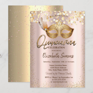 Invitation Confetti Chic Masque Rose Gold Quinceañera