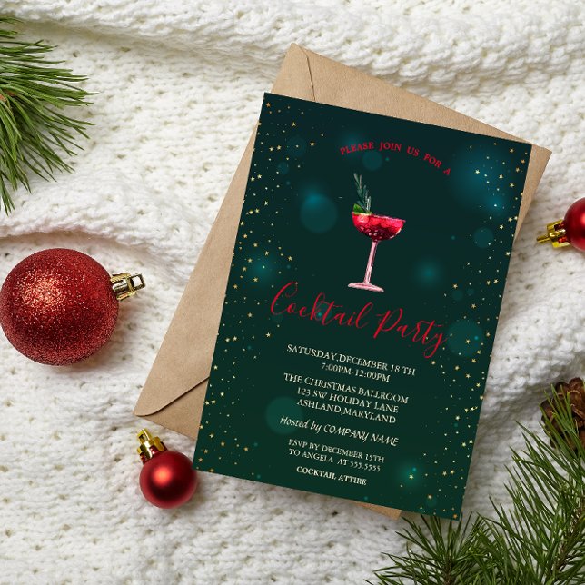 Invitation Confetti Cocktail Étoiles Vert Noël Fête (Créateur téléchargé)