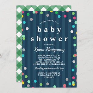 Invitation Confetti coloré - Baby shower bleu foncé