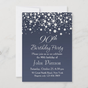 Invitation Confetti d'argent 90e anniversaire de fête Invitat