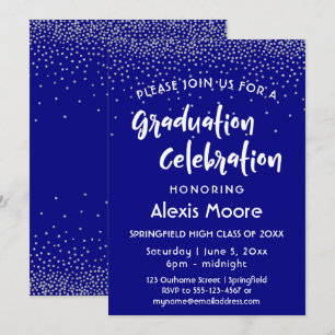 Invitation Confetti d'argent sur la marine, fête de graduatio