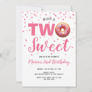 Invitation Confetti de Donut Rose Douce 2e anniversaire