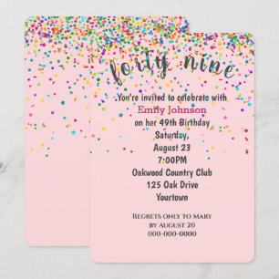 Invitation Confetti de fête du 49e anniversaire en rose