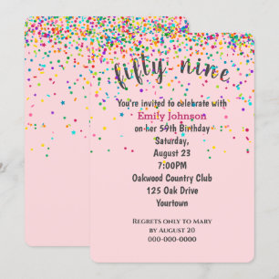 Invitation Confetti de fête du 59e anniversaire en rose