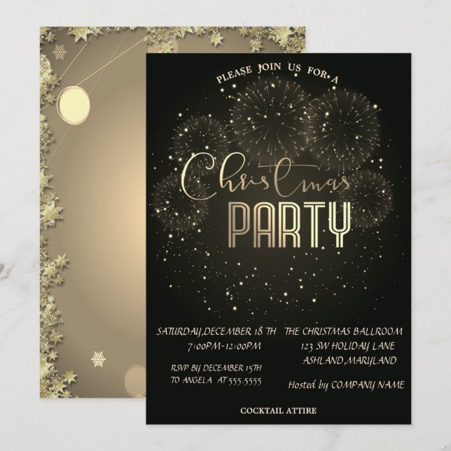 Invitation Confetti de feux d'artifice de Noël Entreprise de  (Devant / Derrière)