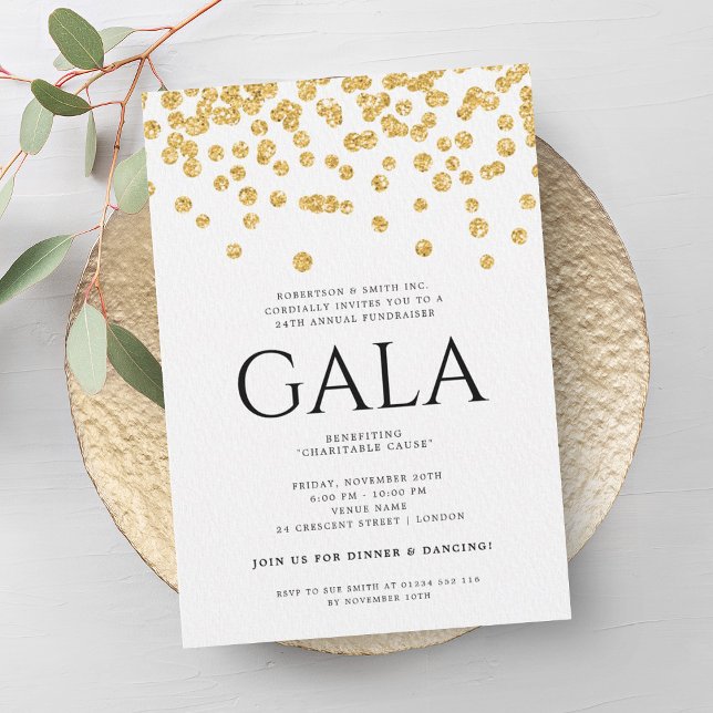 Invitation Confetti de la Parties scintillant d'or du bal de  (Formal Corporate Gala Ball Gold Glitter Confetti Invitation)