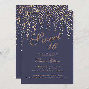 Invitation confetti de parties scintillant d'or sur lavande s