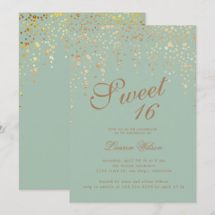 Invitation confetti de parties scintillant d'or sur sweet six