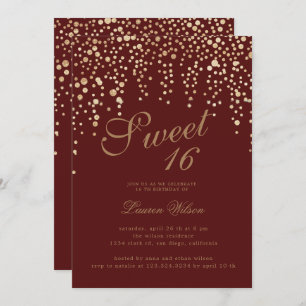 Invitation confetti de parties scintillant d'or sur sweet six