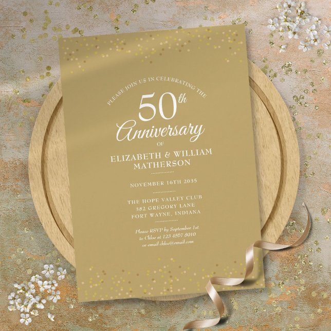 Invitation Confetti de poussière d'or pour noces d'or 50e ann (50th Anniversary Wedding Gold Dust Confetti Invitation)