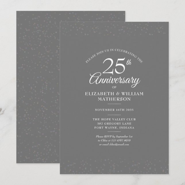 Invitation Confetti de stardust argenté pour les 25 ans de ma (Devant / Derrière)