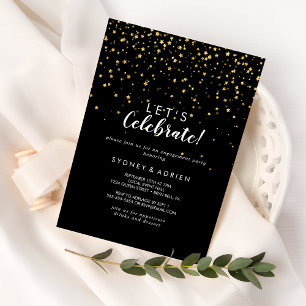 Invitation Confetti d'or   Black Fêtons la fête
