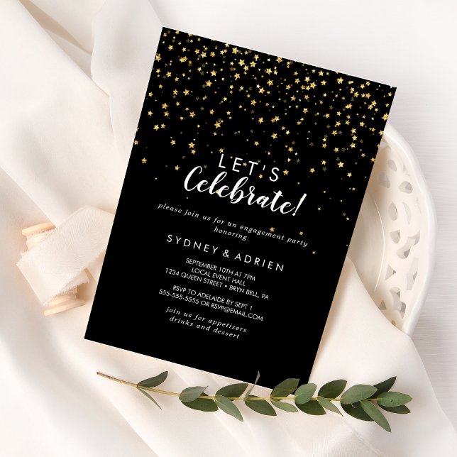 Invitation Confetti d'or | Black Fêtons la fête (Créateur téléchargé)