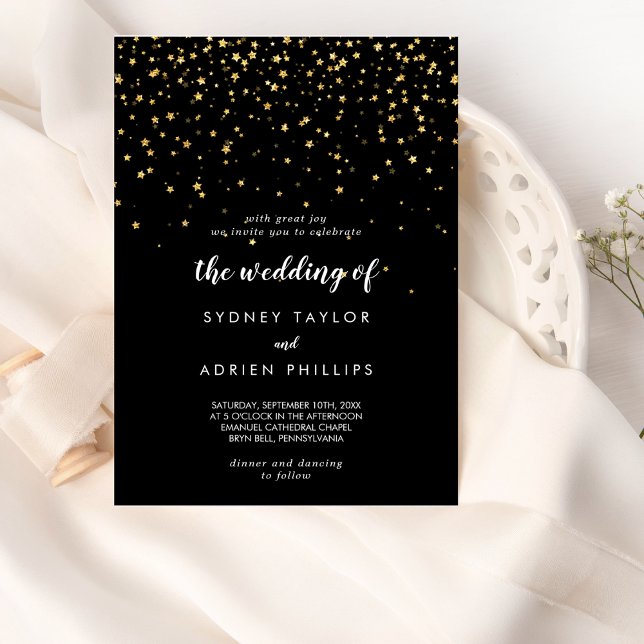 Invitation Confetti d'or | Black Le Mariage De L'Invitation (Créateur téléchargé)