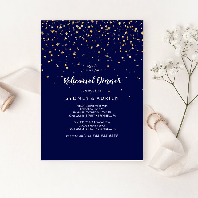 Invitation Confetti d'or | Dîner de répétition de la Marine (Créateur téléchargé)