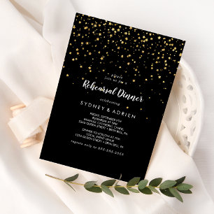 Invitation Confetti d'or   Dîner de répétition noir