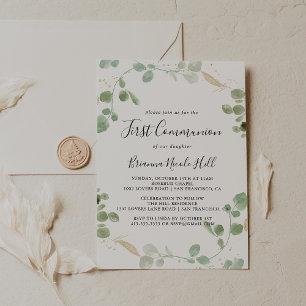 Invitation Confetti d'or Eucalyptus Foliage Première communio