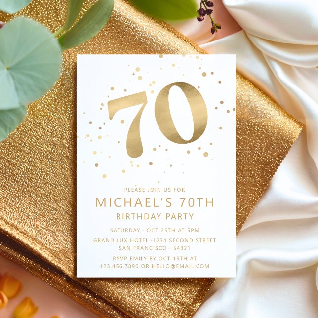 Invitation Confetti d'or moderne 70e Soixante-dix ans (Créateur téléchargé)