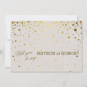 Invitation Confetti d'or moderne Matron d'honneur en cuir bla