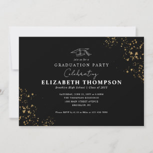 Invitation Confetti d'or noir moderne Grad Grad Grad Party