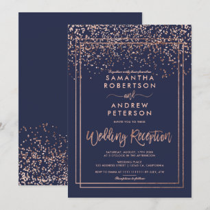 Invitation confetti d'or rose marine bleu mariage réception