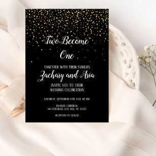 Invitation Confetti d'or sur Black Two Devenir un Mariage