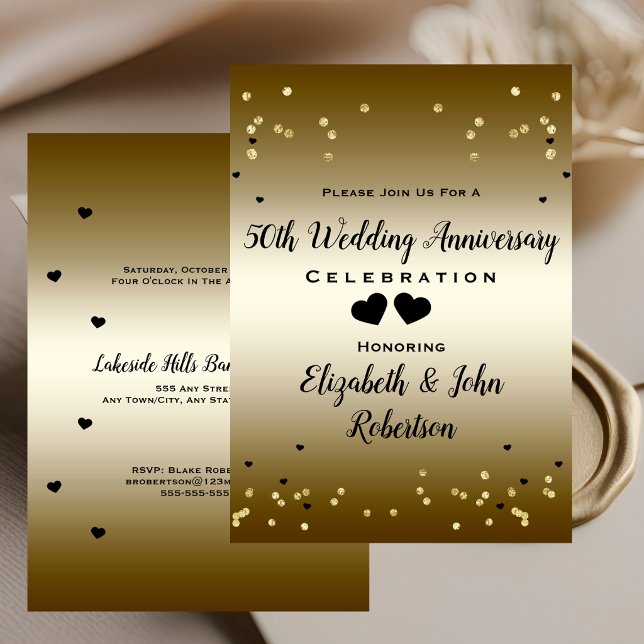 Invitation Confetti Élégant pour les 50 Ans de Mariage Dorés (Golden 50th Wedding Anniversary Confetti Elegant Invitation)