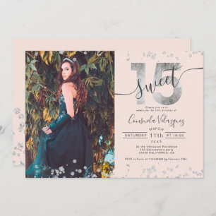 Invitation Confetti en feuille d'argent photo brouillant Quin