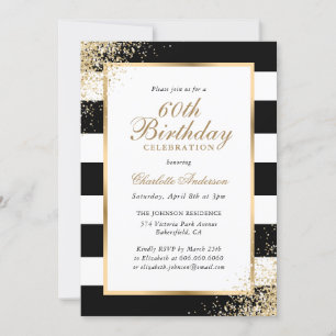 Invitation Confetti en or noir blanc 60e anniversaire