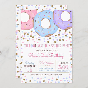 Invitation Confetti en or rose beignets fête d'anniversaire