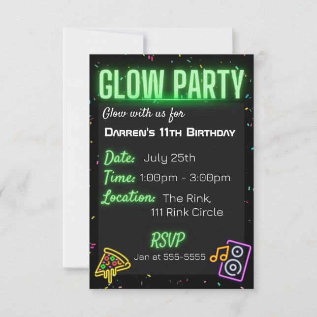 Invitation Confetti Glow Party Anniversaire de enfant Party I (Devant)