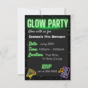 Invitation Confetti Glow Party Anniversaire de enfant Party I