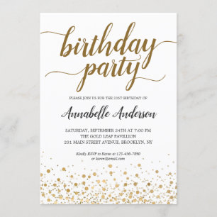 Invitation Confetti Gold Confetti Script pour tous les âges