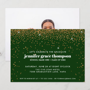 Invitation Confetti Gold et Green Photo Graduation Party