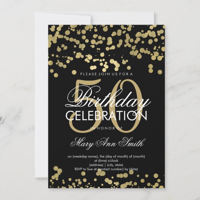 Invitation Confetti Gold Foil 50th Anniversaire moderne (Devant)