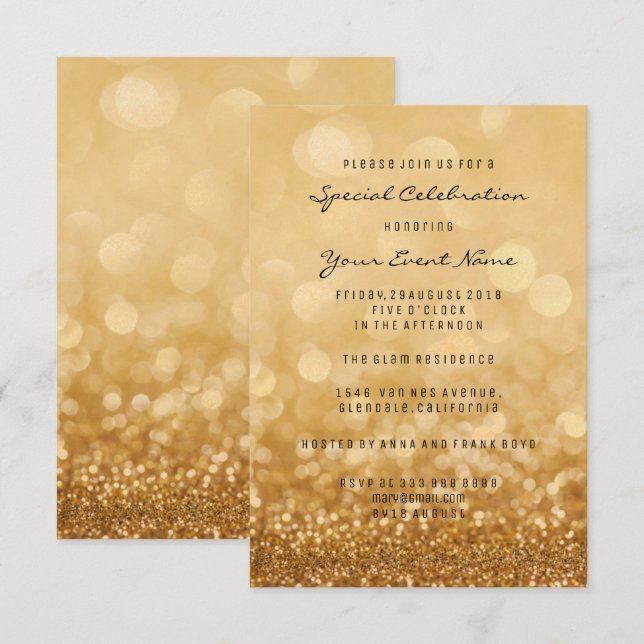 Invitation Confetti Gold Glam Parties scintillant Silver Mini (Devant / Derrière)
