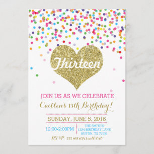 Invitation Confetti Gold Parties scintillant Anniversaire Inv