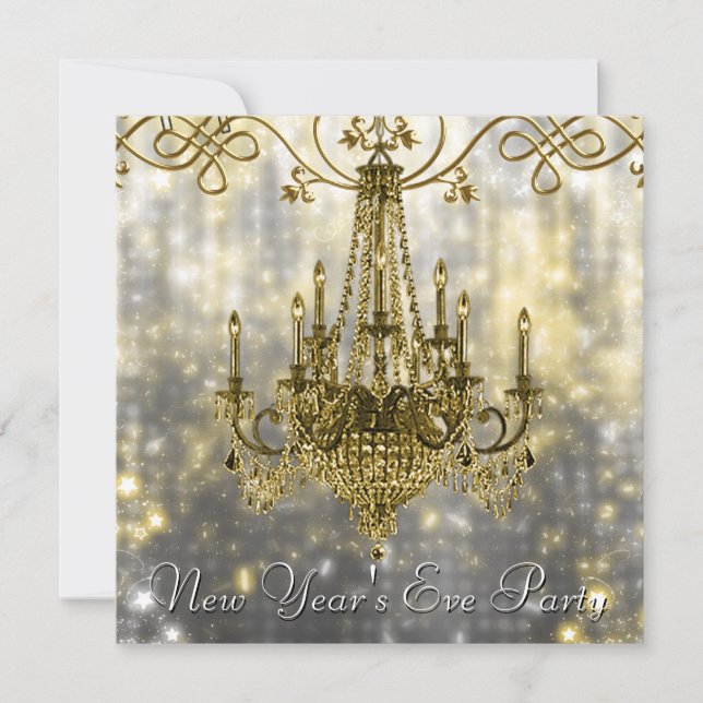 Invitation Confetti lustre noir or Nouvel An (Devant)