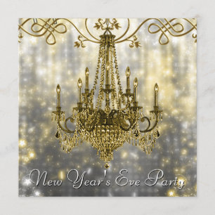 Invitation Confetti lustre noir or Nouvel An