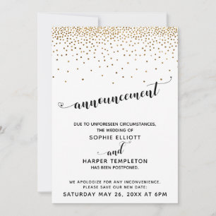 Invitation Confetti Mariage Gold reportée & Coeurs Script