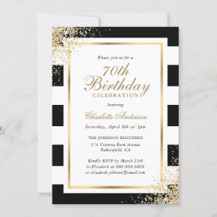 Invitation Confetti minimaliste Noir Blanc Or 70e anniversair