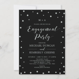 Invitation Confetti noir et argent   Parti d'engagement moder