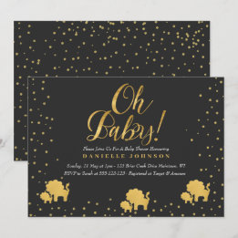 Invitation Confetti noir et or, Baby shower des lions d'or