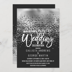 Invitation Confetti Ombre Mariage moderne à huile d'argent no