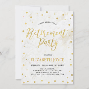 Invitation Confetti Or & Marbre   Parti de la retraite modern