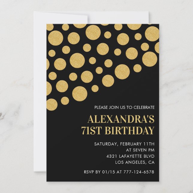Invitation Confetti Or Noir Chic 71e anniversaire (Devant)