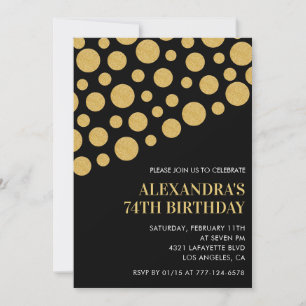Invitation Confetti Or Noir Chic pour 74e anniversaire