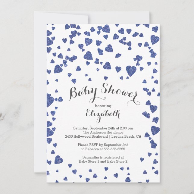 Invitation Confetti Parties scintillant Baby shower cardiaque (Devant)