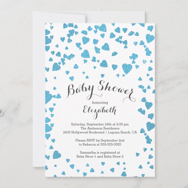 Invitation Confetti Parties scintillant Baby shower cardiaque (Devant)