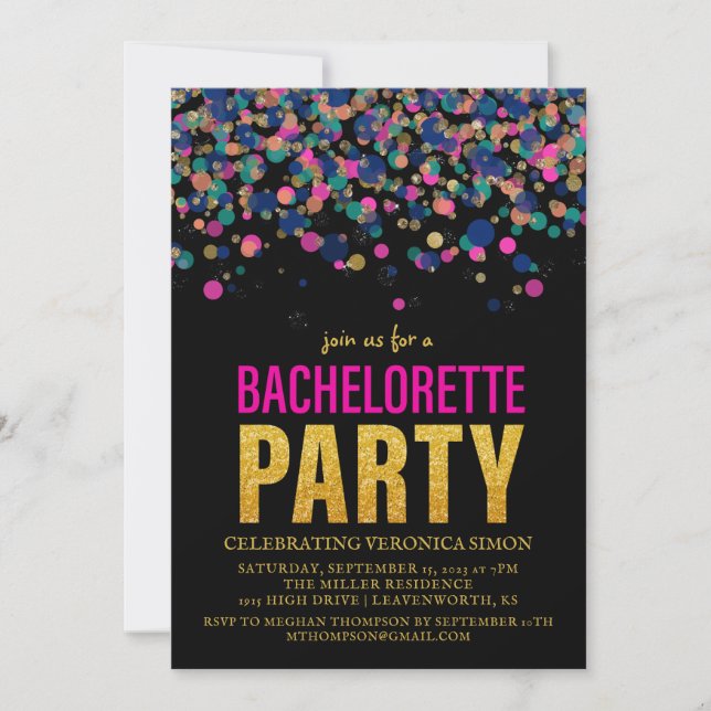 Invitation Confetti Parties scintillant Bachelorette Party In (Devant)